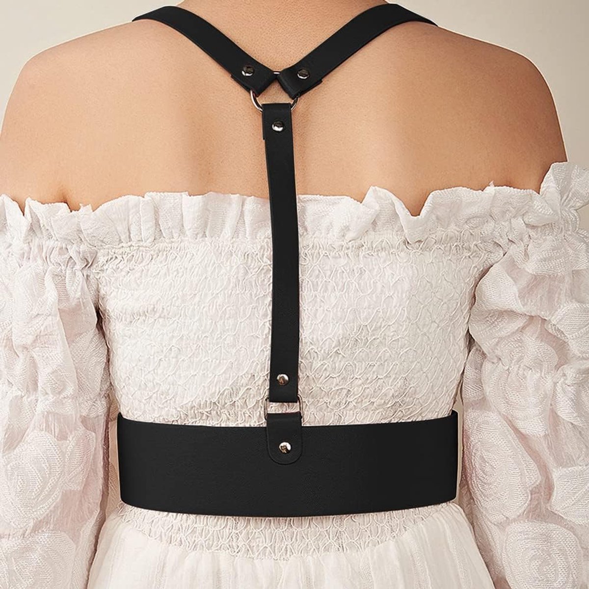 Punk lederen lichaamsketting harnas riem lichaam borst ketting zwart