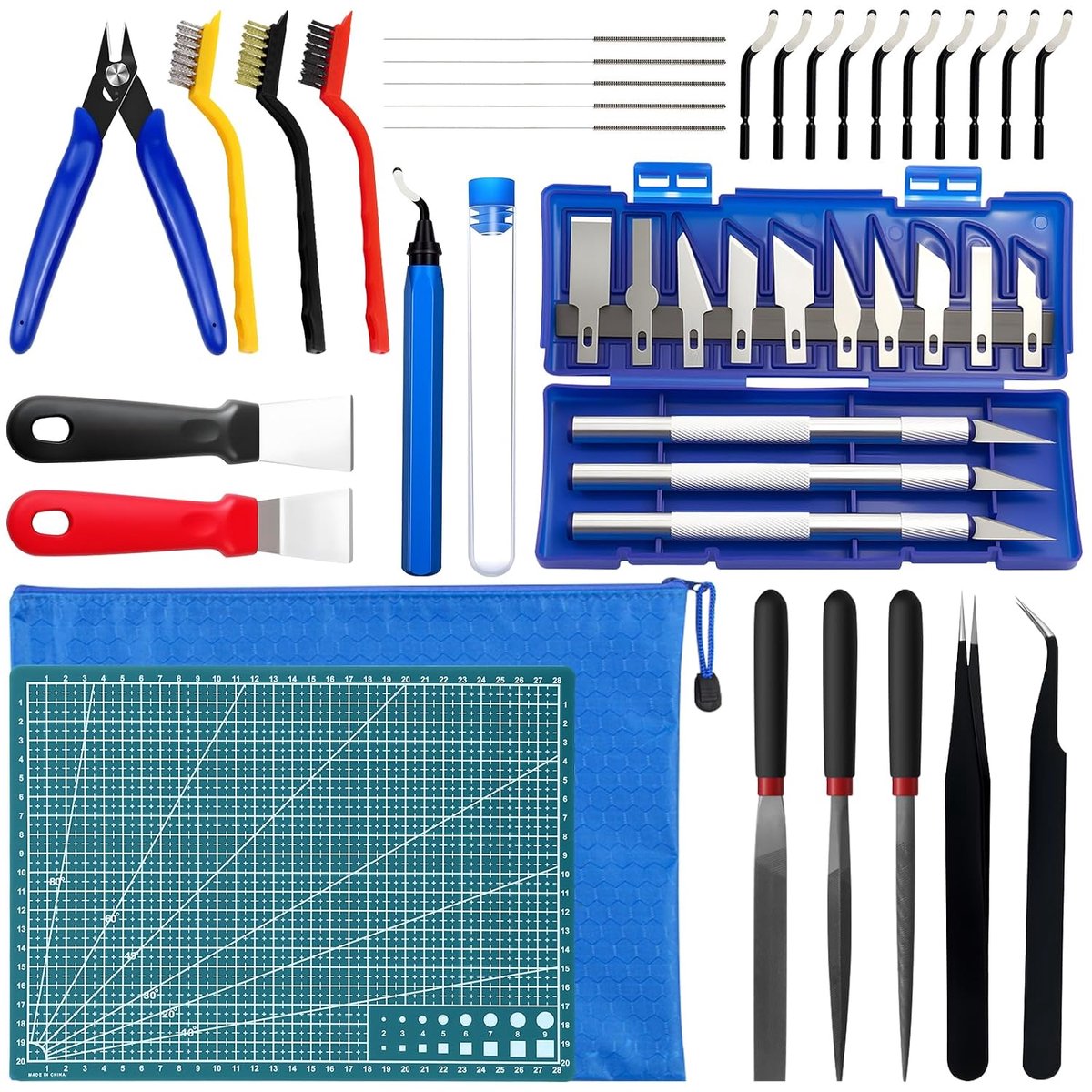 3D-printer gereedschapsset, 3D-printer accessoires, 42-delige set printeraccessoires met reinigingsnaalden, draadborstels, ontbraamgereedschap, snijgereedschap, verwijderingsgereedschap, schrapers