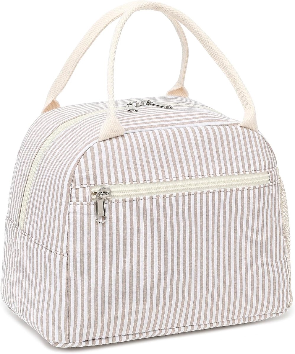 geïsoleerde lunchbox vrouwen herbruikbare lunchtas corduroy lunch tote handtassen lekvrije thermische koeler lunch geval grote capaciteit (kaki strepen)
