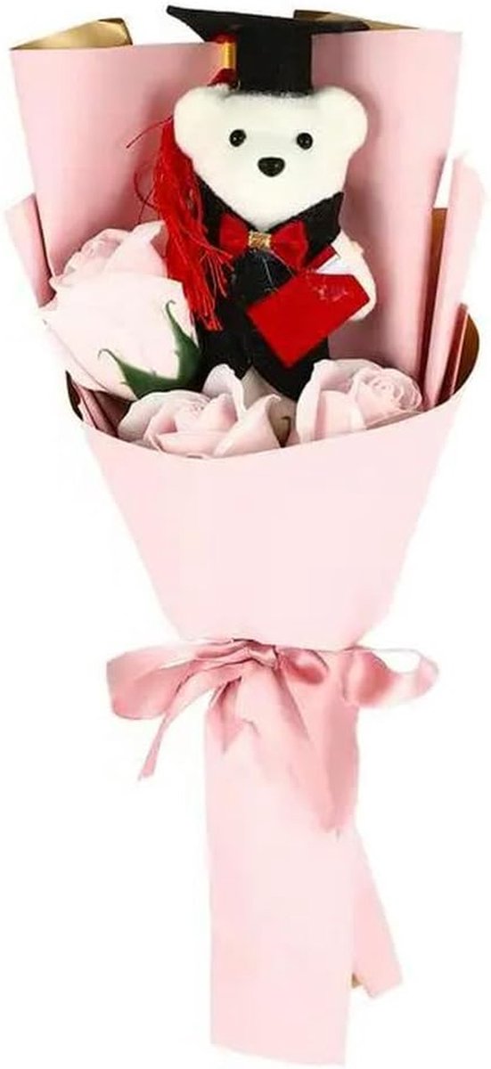 Beer Boeket - Zeepbloemen Boeket - Afstuderen Vieren - Handgemaakt Decor - 36 cm - Roze