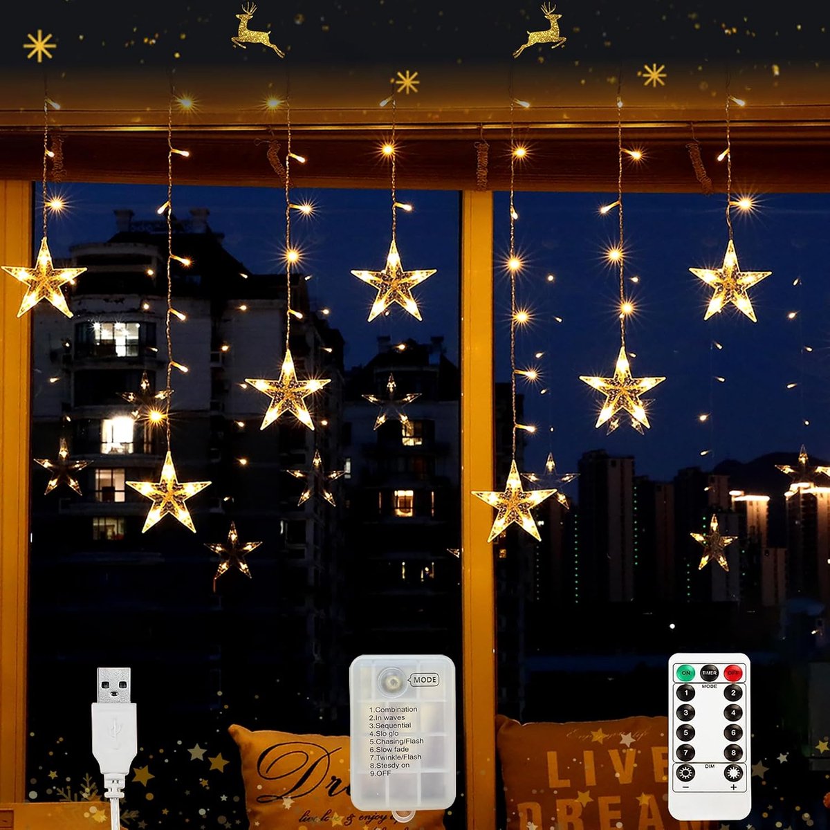 LED Sterren Sfeerlamp - Sterren Lichtgordijn 3m 120 LEDs - Waterproof voor Binnen & Buiten - ShopVlot