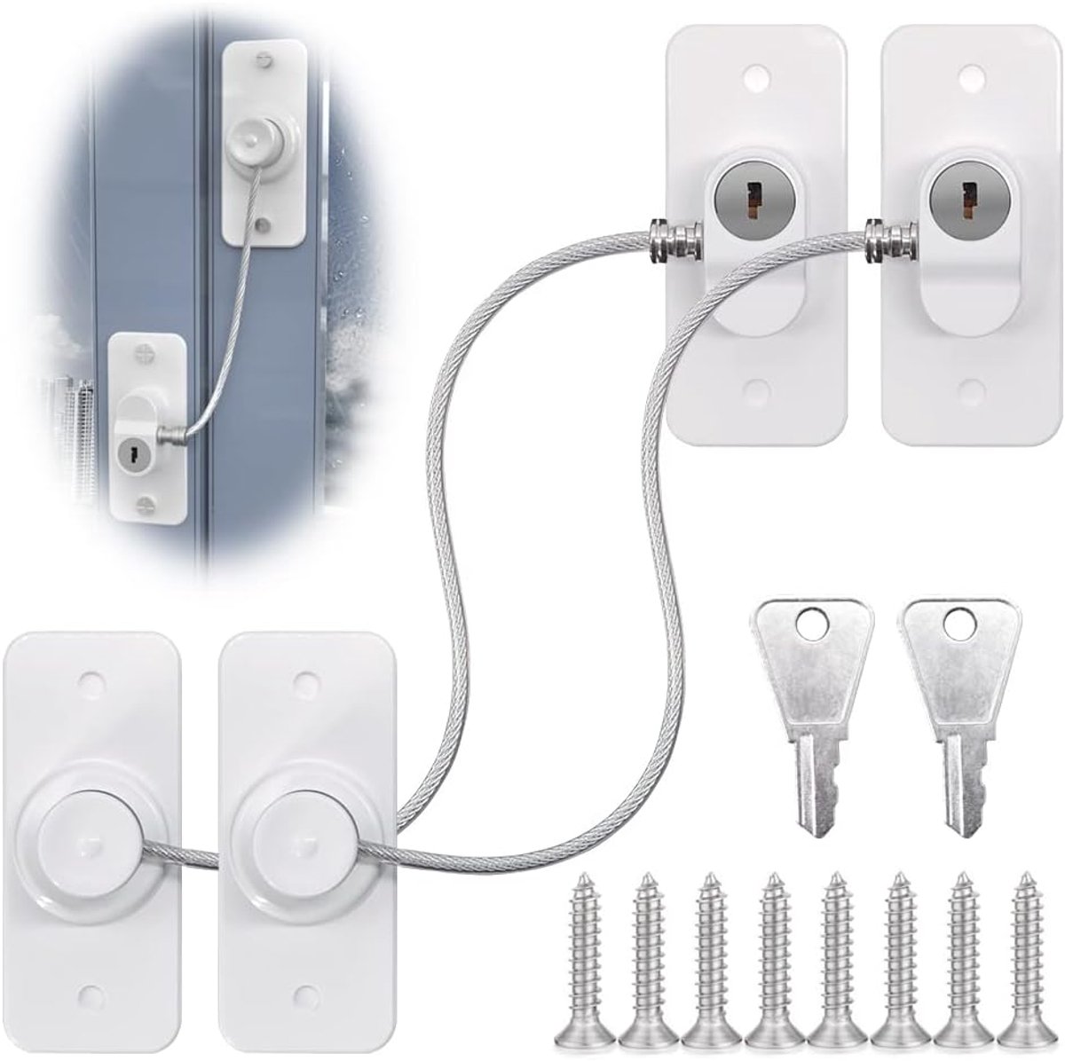 SnelShoppen - 2 Stuks Raamsloten Set voor UPVC Ramen, Kindveilig Raambegrenzer met Sleutels en Schroeven, Veiligheidsoplossing voor Kinderen, Privacy