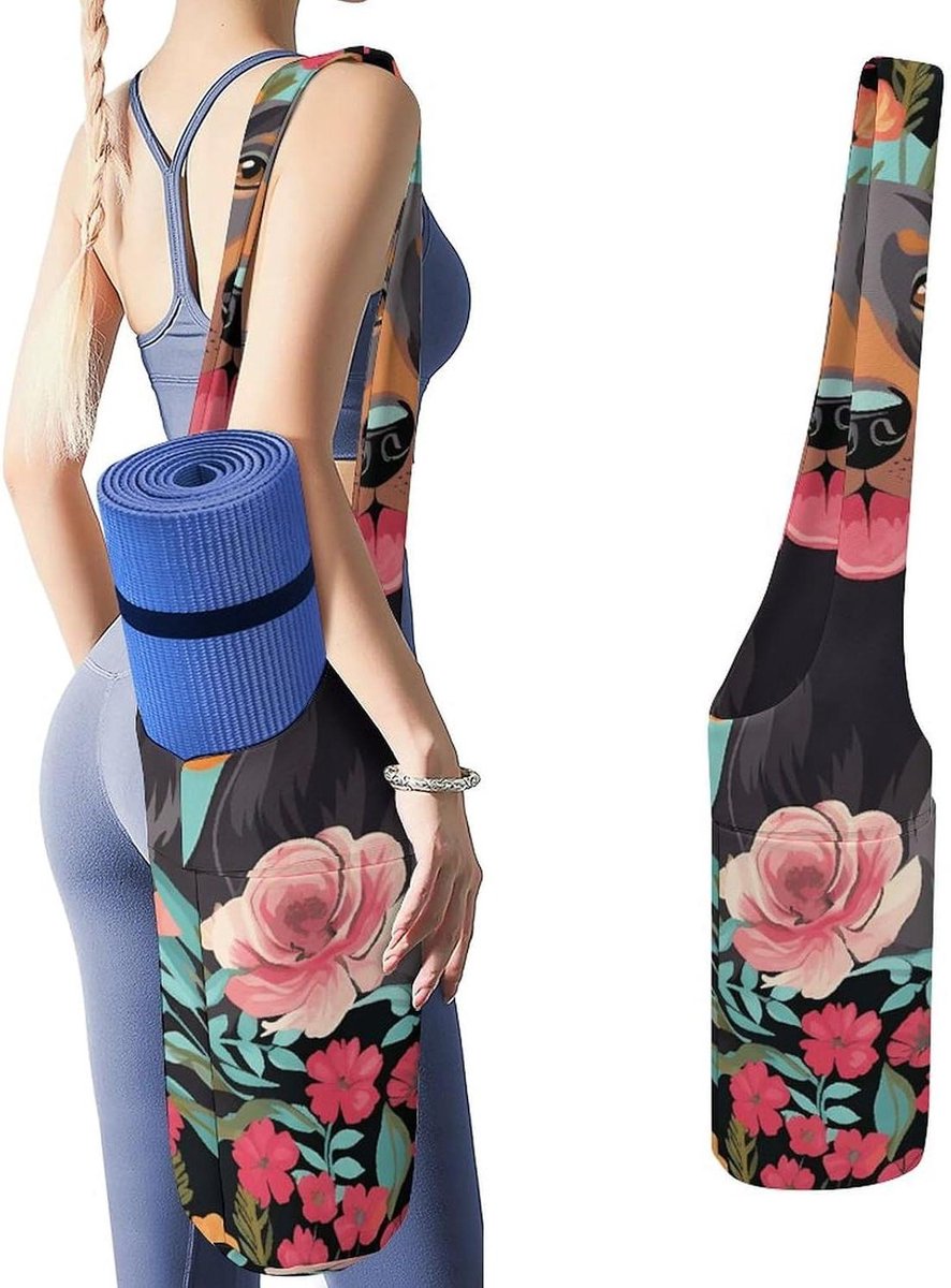 Yoga Mat Tas - Draagtas Gym - Sporten en Reizen - Bloemenprint Canvas - 50x40x18cm - Wit