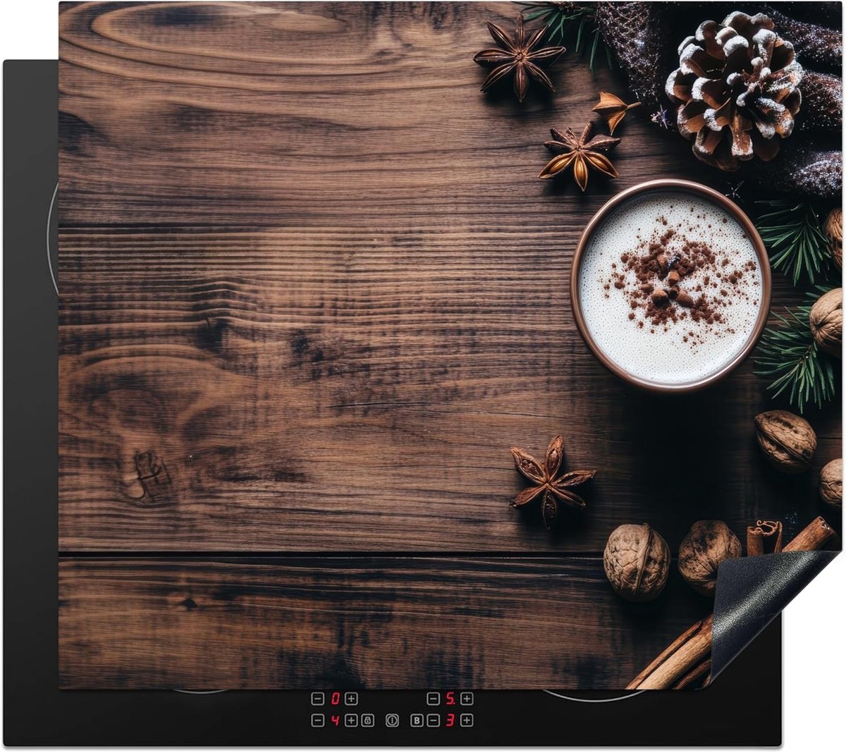 SnelShoppen - Inductiekookplaat Beschermer 60x52cm - Hout - Landelijk - Warm - Natuur - Antislip Mat voor Keuken - Decoratie en Bescherming voor Induc