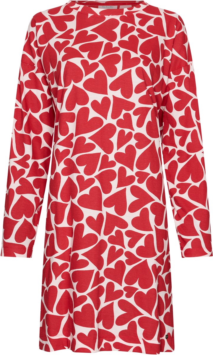 MyRebelle- Nachthemd - Endless Love - Bio Katoen - Rood/Wit - Hartjes - Maat 44