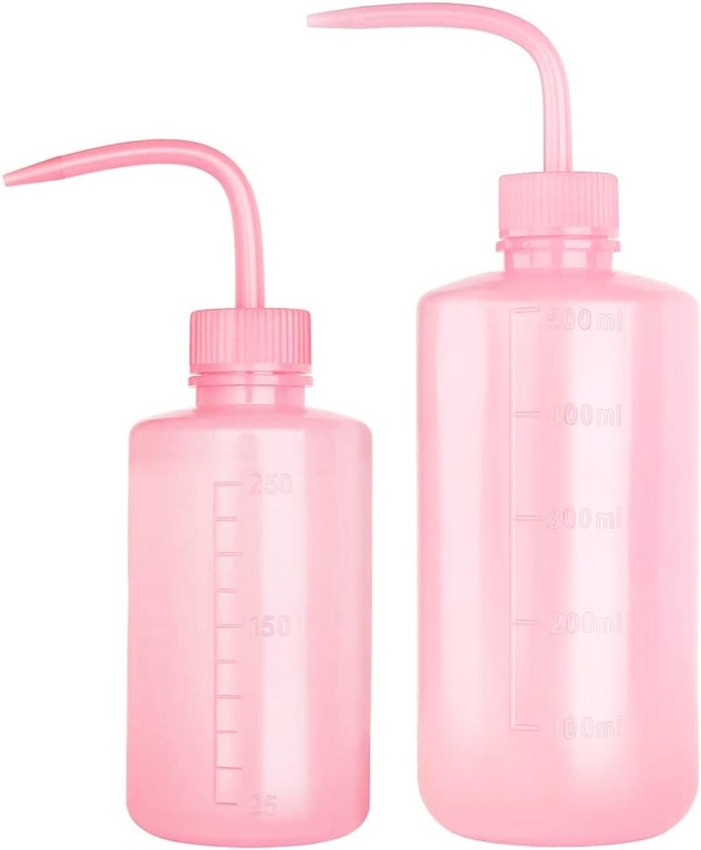 SnelShoppen - 2x Plastic Sprayfles 250ml + 500ml - Roze Veiligheidswasfles met Smalle Mond en Schaallabels - Perfect voor Planten, Bloemen en Succulen