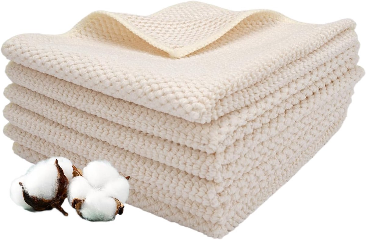 SnelShoppen - Set van 6 Wafel Keuken Doeken 30 x 30 cm Katoen, Absorberende Afwasdoeken, Soft Keuken Doekjes, Beige Theedoeken voor Schoonmaken en Dro