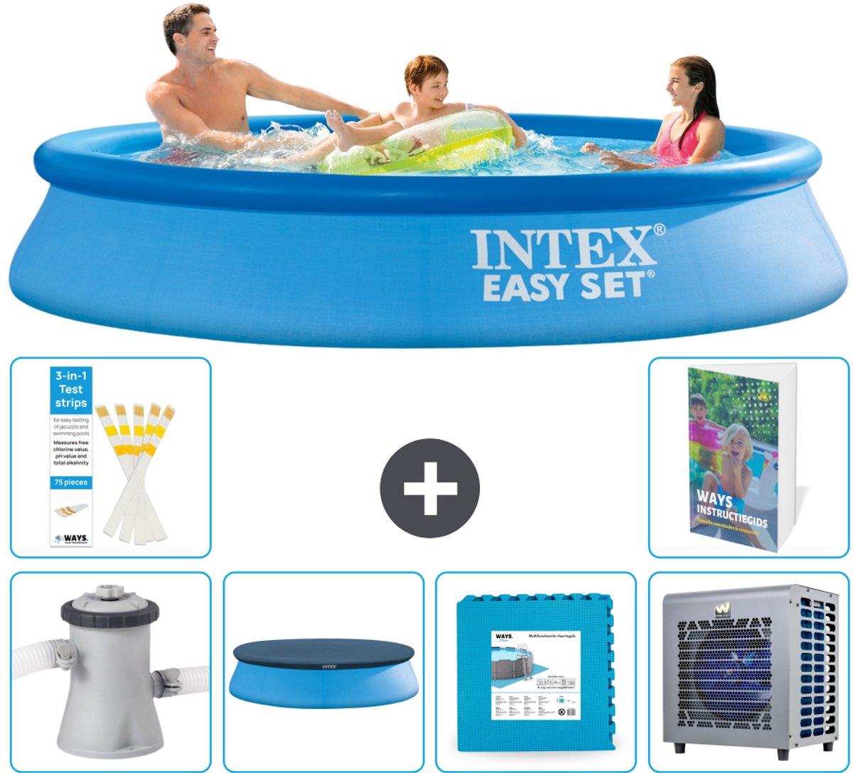 Intex Rond Opblaasbaar Easy Set Zwembad - 305 x 61 cm - Blauw - Inclusief Pomp - Afdekzeil - Vloertegels - Warmtepomp - 7-delig