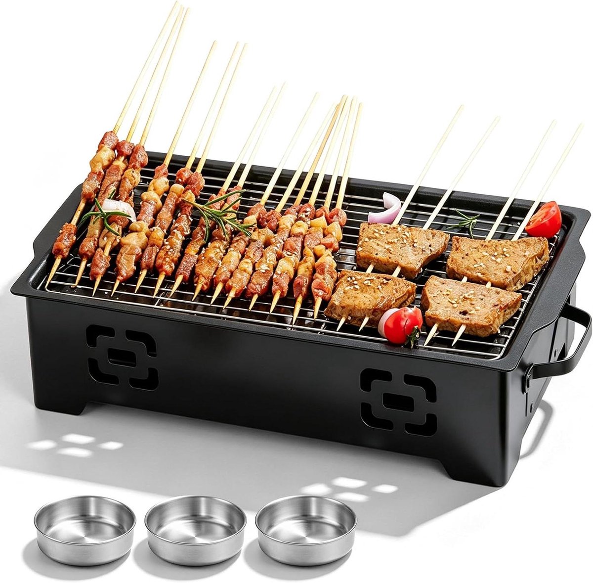 Warmhoudplaat BBQ - Voedselwarmer Grill - Gerechten Warm Houden - Stroomloos Werking - 37.5 x 20.5 cm - Zwart