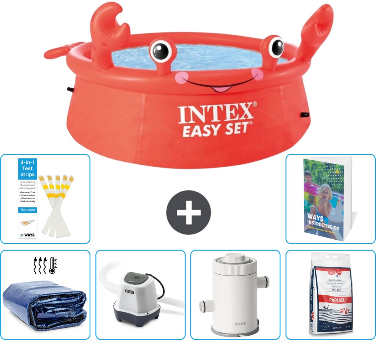 Intex Rond Opblaasbaar Easy Set Zwembad - 183 x 51 cm - Rood - Krab - Inclusief Solarzeil - Zoutwatersysteem - Zwembadfilterpomp - Zwembadzout - 7-delig