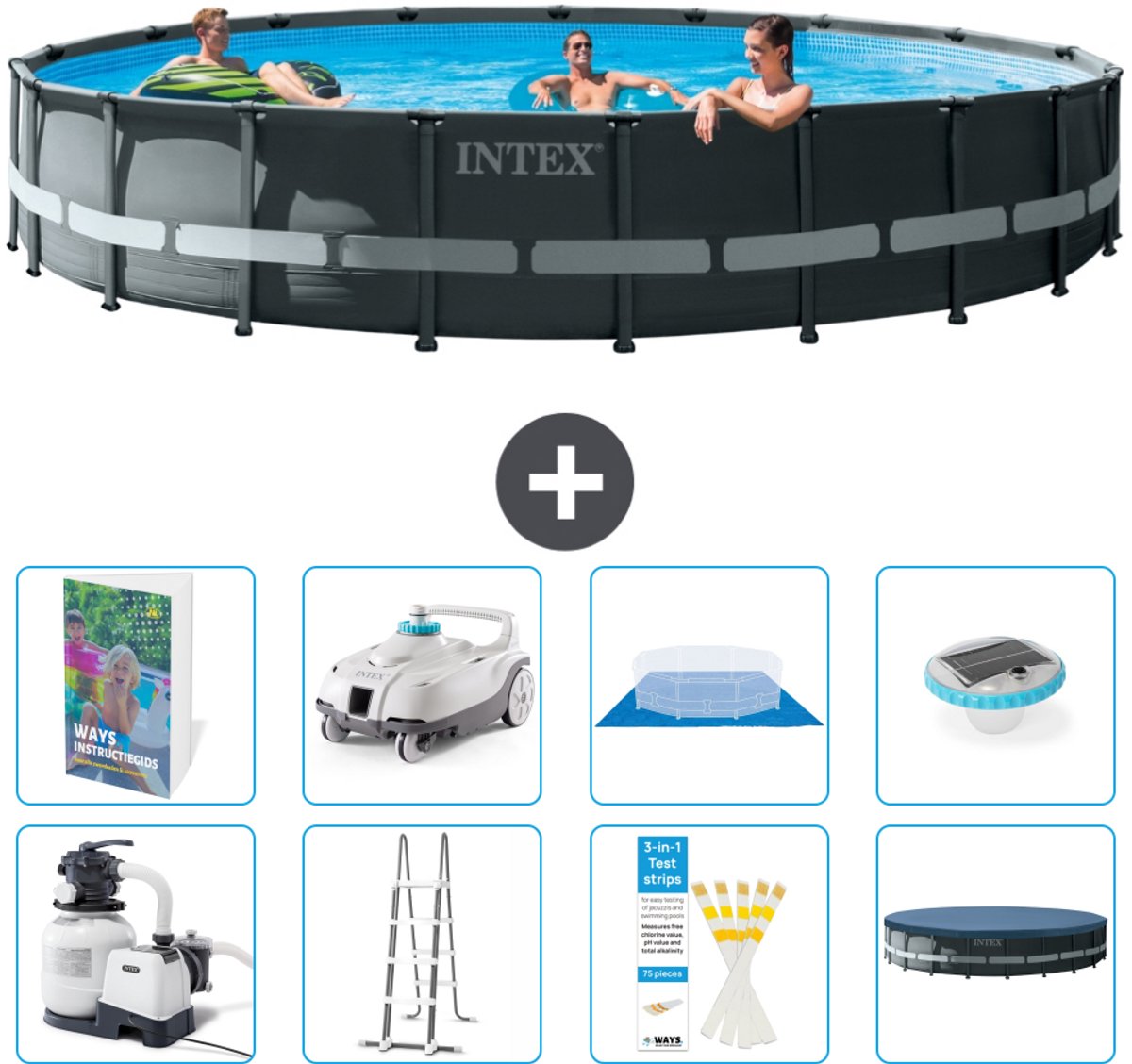 Intex Rond Ultra XTR Frame Zwembad - 610 x 122 cm - Inclusief Pomp - Ladder - Grondzeil - Afdekzeil - Stofzuiger - Verlichting - 9-delig