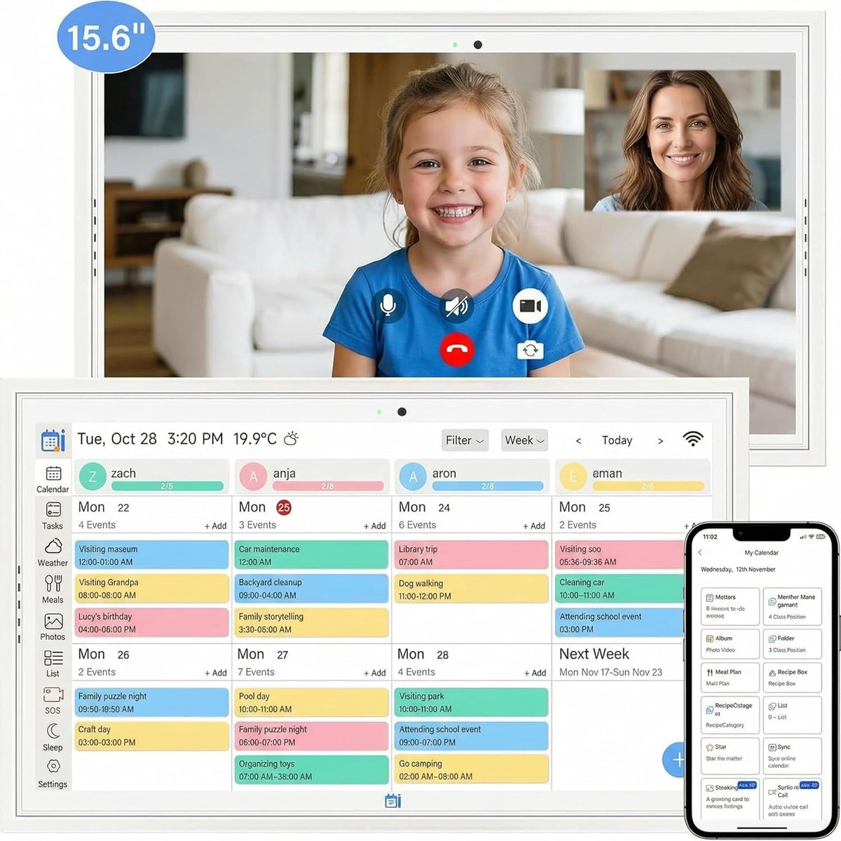 SnelShoppen - 15.6 Inch Digitale Kalender, Muur Kalender, Elektronische Familie Planner met 32GB Geheugen en Wandmontage, Touchscreen, Slimme Tafel Ka