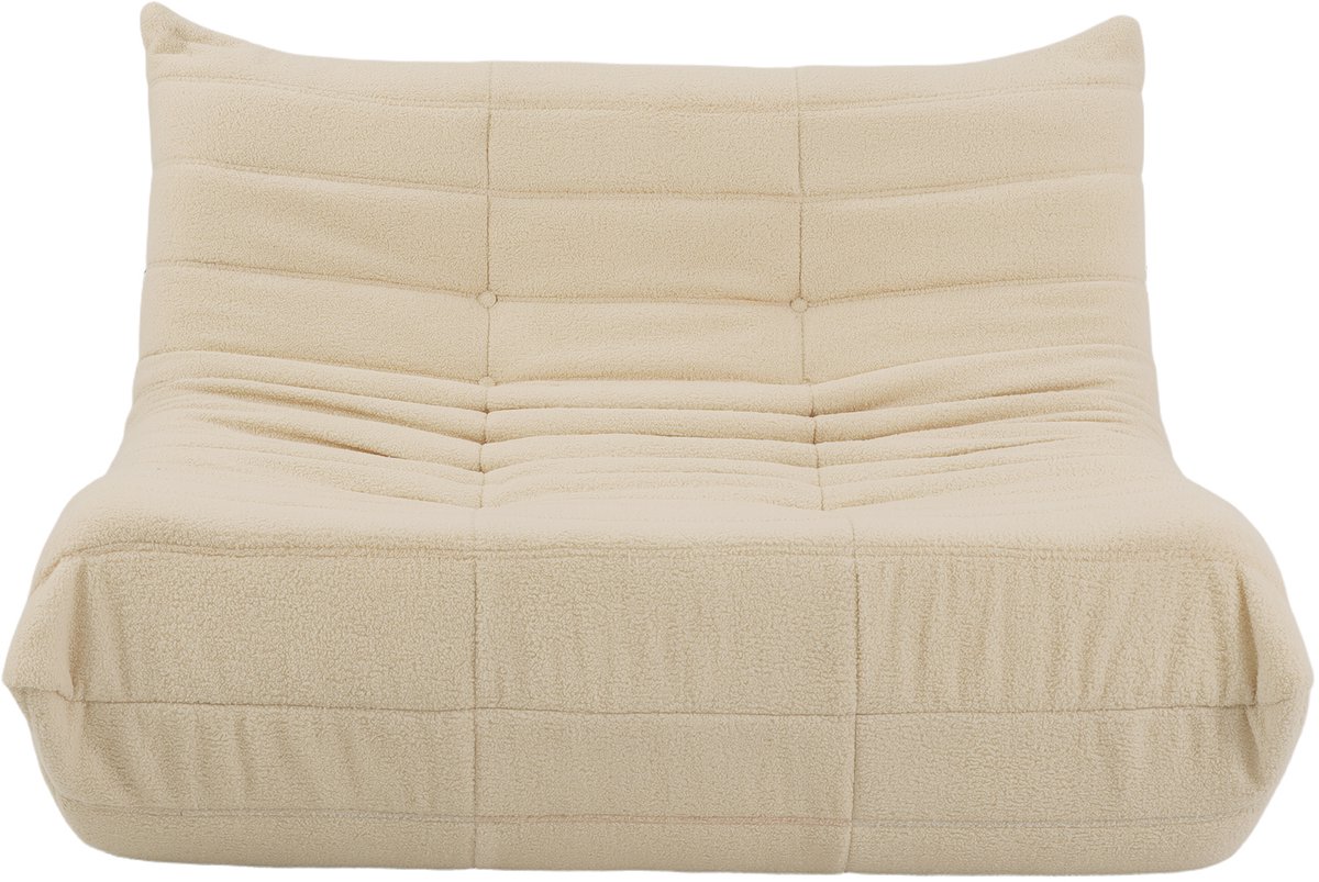 2 Persoons Vloersofa 135 cm – Lounge Vloerbank – Schuimvulling – Beige Bekleding – Antislip Onderkant – Woonkamer & TV