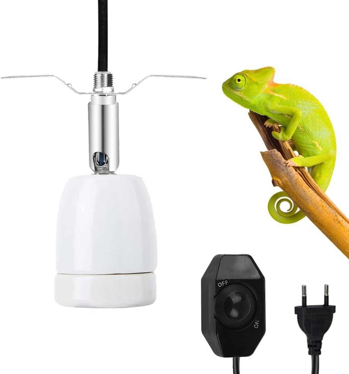 Keramische Verwarmingslamp Houder met E27 Fitting en Schakelaar, 360° Draaibaar, Ideaal voor Aquaria, Reptielen en UV Lampen
