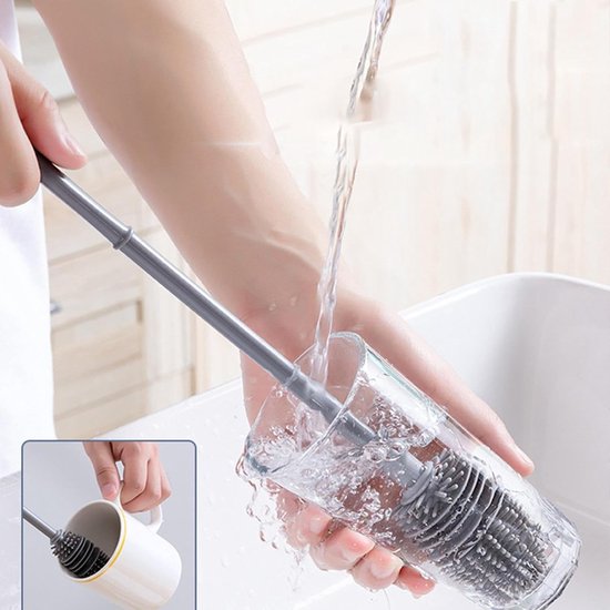 Vaas Cleaner Tool - Flessenborstel Mok - Diepe Fles Reinigen - Flexibele 360° Kop - 32 cm Lengte - Grijs — afbeelding 5