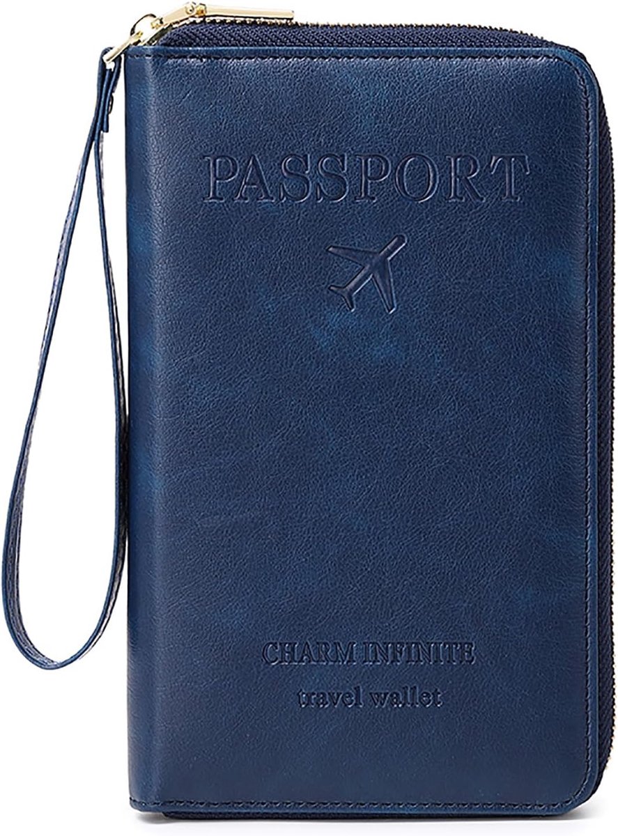 SnelShoppen - Toctax Paspoort Houder - Leren Paspoort Cover - Reisportemonnee - Documenten Bescherming - Donkerblauw - 19 x 11,5 x 2 cm - Voor Vakanti