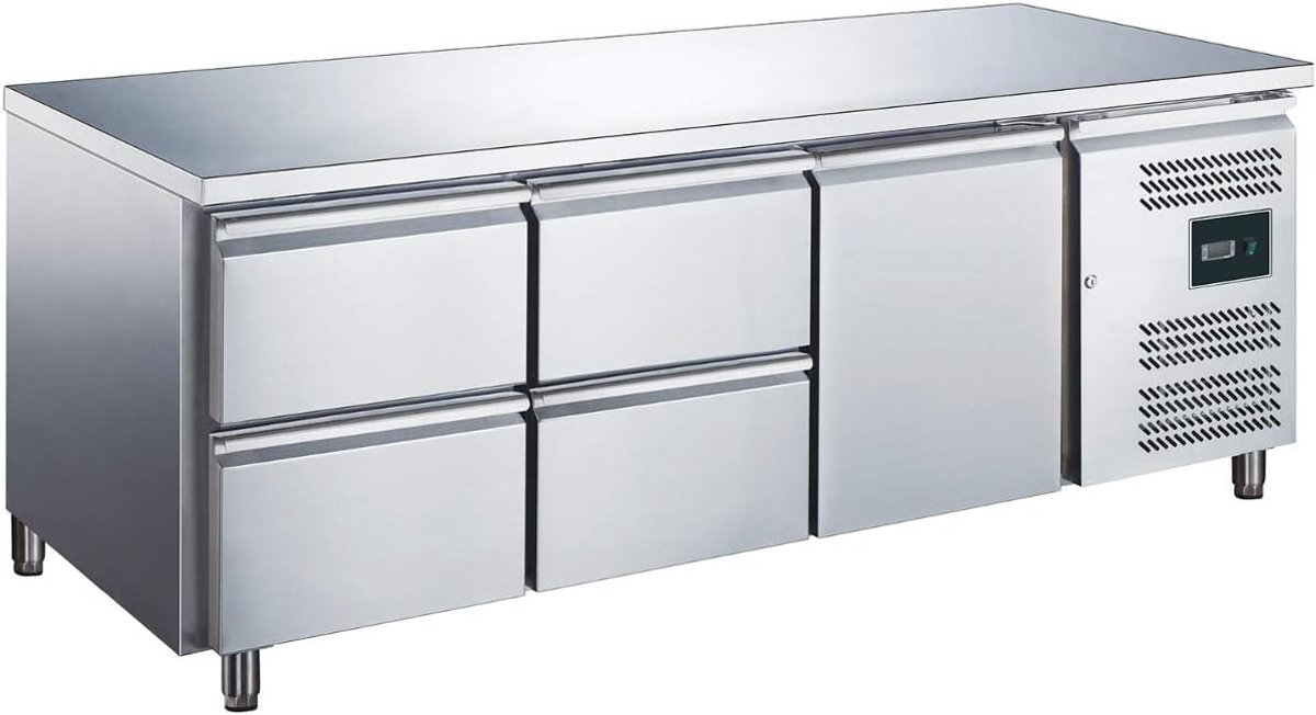 SnelShoppen - Koeltafel met poten ZGN 3140 - 2 deuren - 2 lades - Gastro voorbereidingstafel met werkblad - R600A - digitale thermostaat - circulatiek