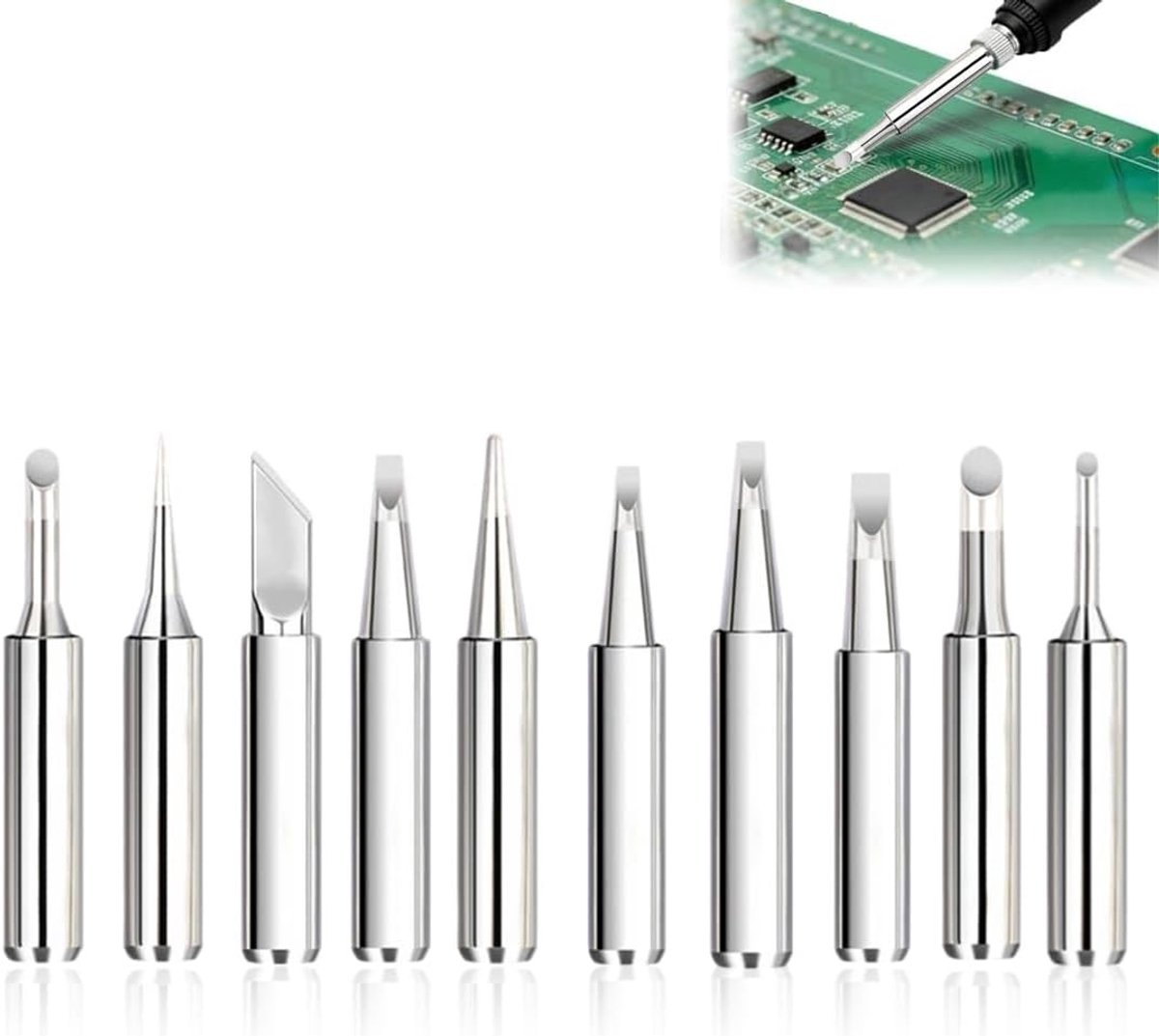 Complete set van 10 soldeertips met verwisselbare nozzles voor precisiewerk, ideaal voor soldeerwerk en laswerk op werkbanken