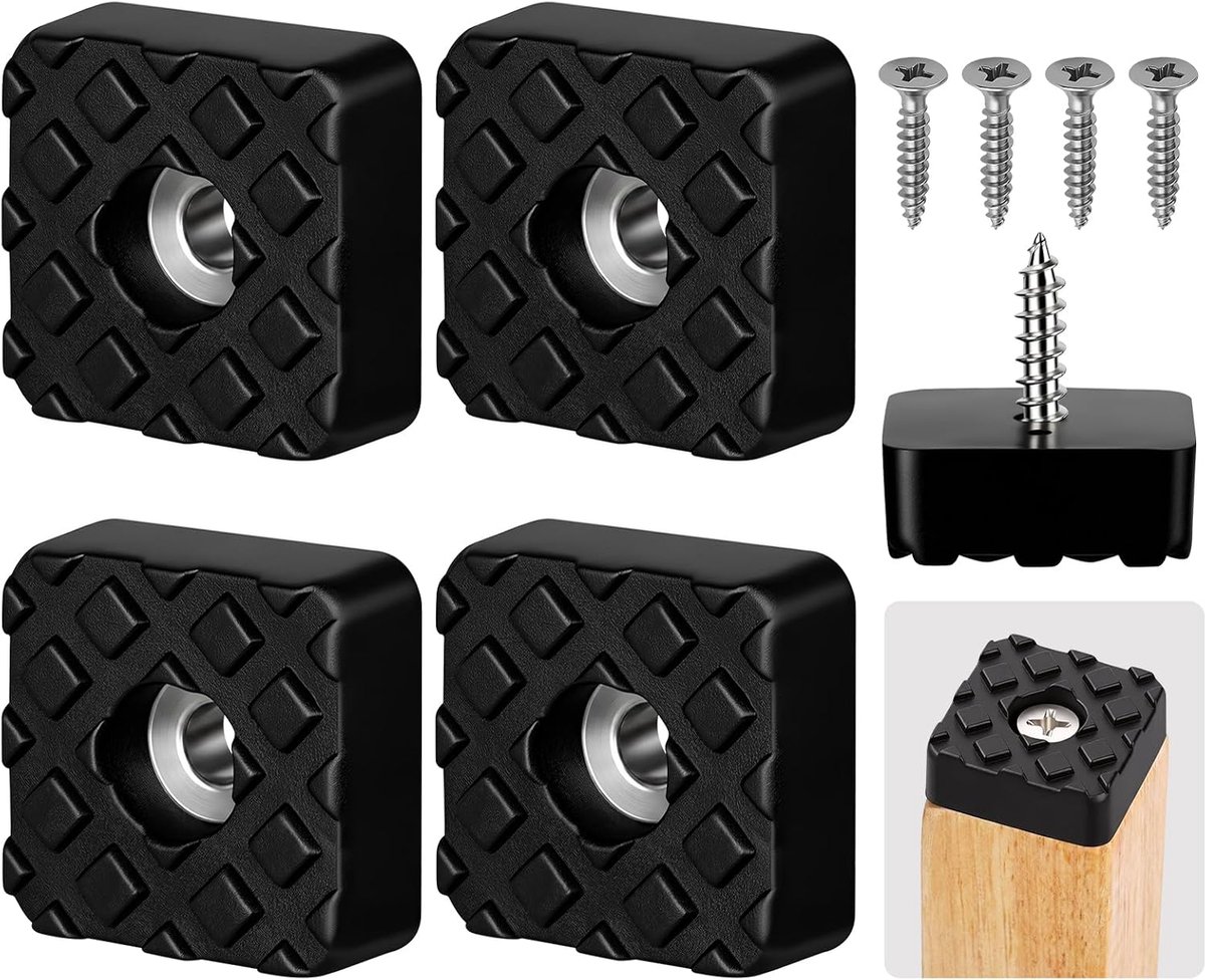 4 stuks schroefbare rubberen voeten, 22 x 22 mm antislip meubelpoten | Vierkante rubberen voetjes met schroef voor tafelstoel bankpoten, tuinmeubelen tuinmeubilair pads vloerbeschermers