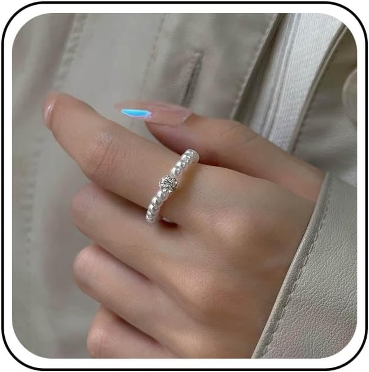 parelring, kleine parels, stretch ring, kubische zirkonia