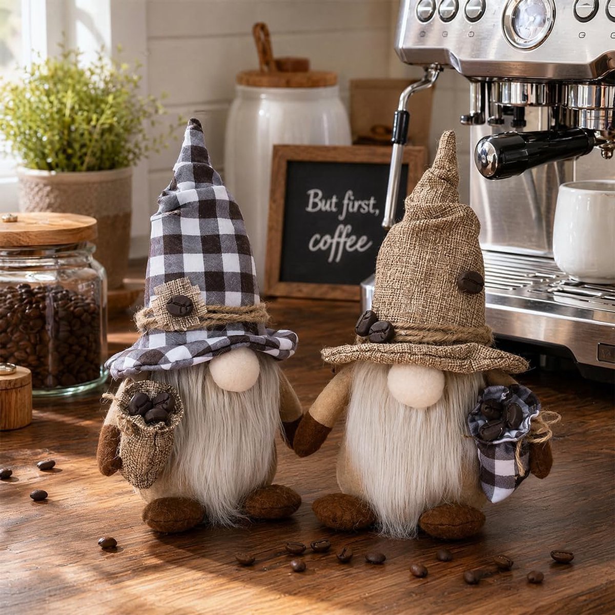 Set van 2 decoratieve kabouters, pluche dwergen, lente/zomer, figuren
