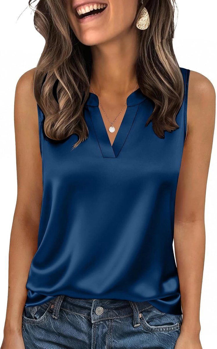 Dames satijnen tanktop elegante V-hals zijden top zomer mouwloze tanktops basic cami camisole casual satijnen blouse S-XXL