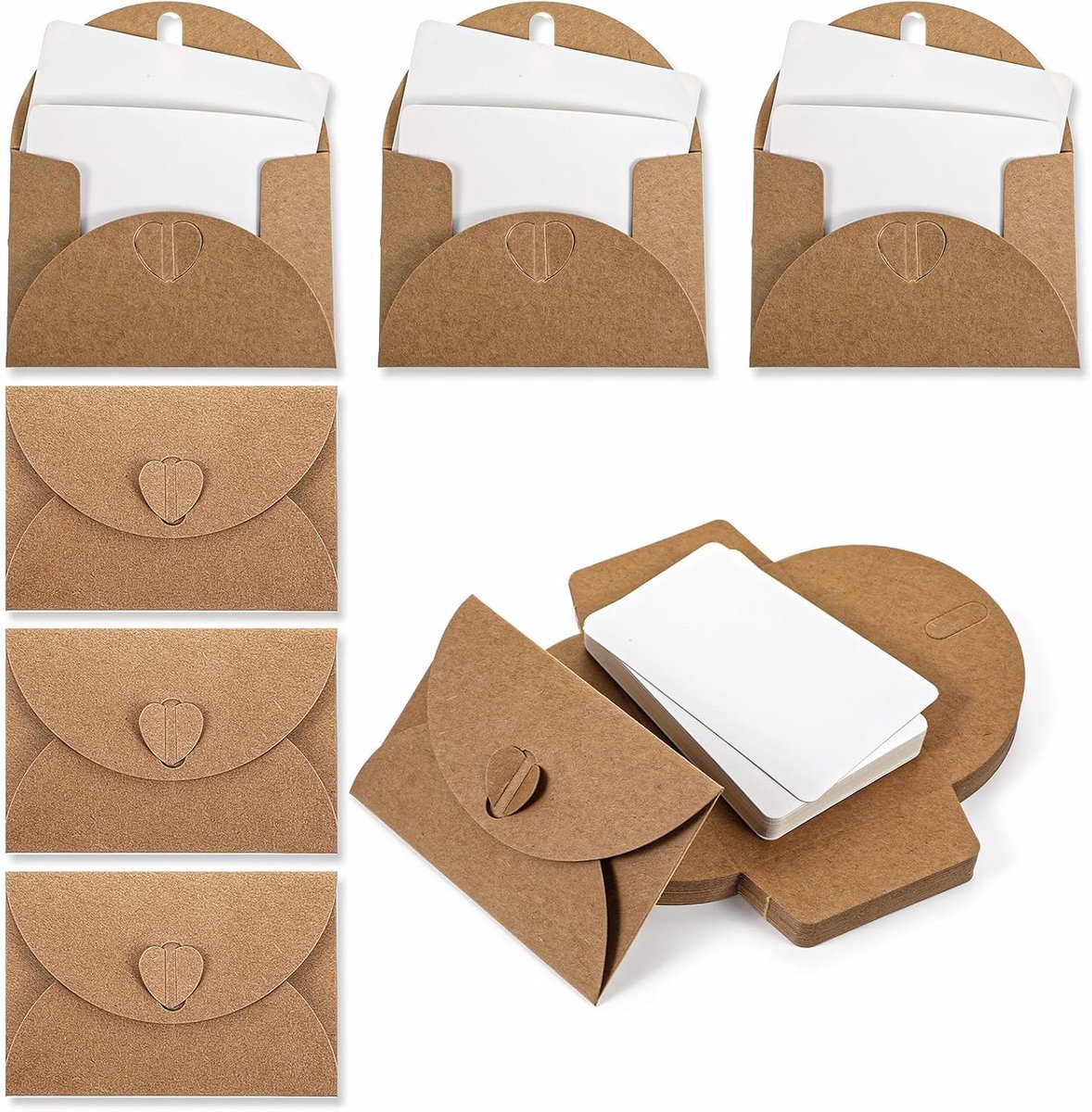 28 stuks mini-enveloppen met kaarten, vintage kraftpapier enveloppen
