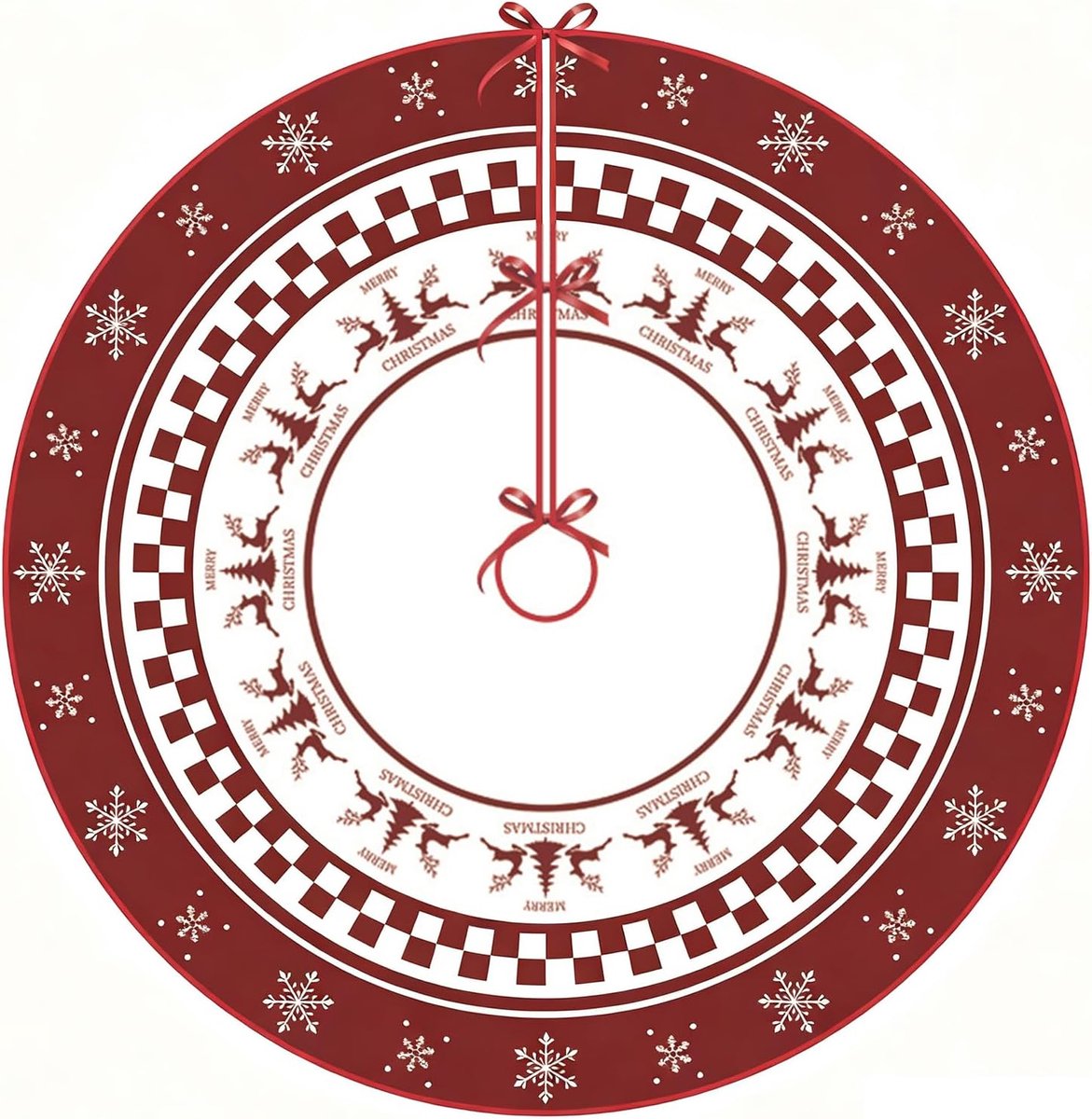90 cm kerstboomrok, rond, kerstboomdeken, kerstboomhoes, dennenboom, kerstboomdeken, rok-mat met sneeuwvlokken en elandpatroon, voor feestdagen, kerstboomversiering