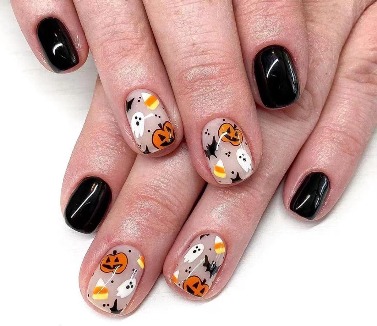 Franse 24 stuks korte vierkante Press-on nagels roze schattige