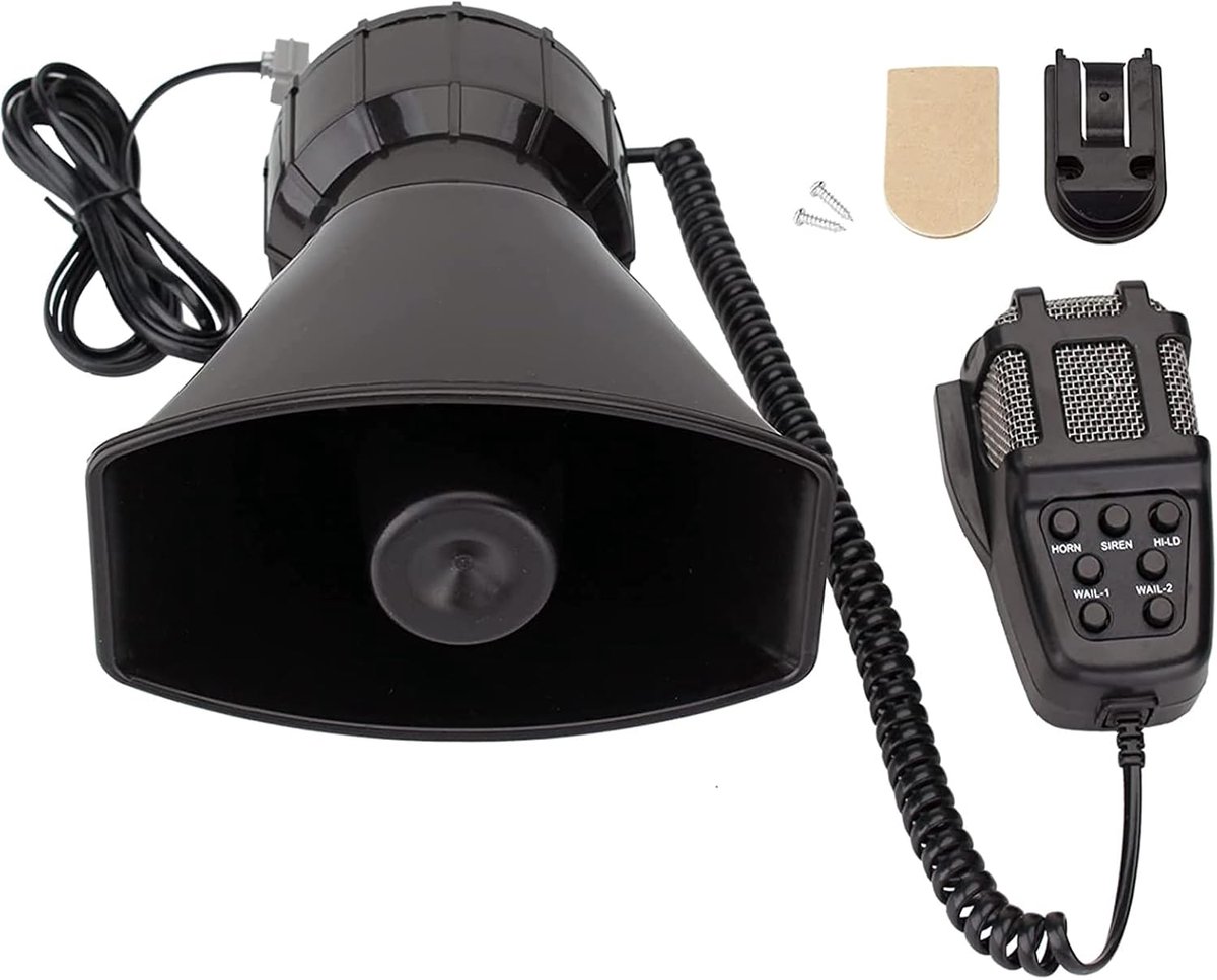 Autosirene, claxon, 7-geluiden, politiesirene, voertuig, luidspreker met handmicrofoonversterker, 12 V, 100 W, noodgeluiden, sirene, elektrische claxon met microfoon, PA