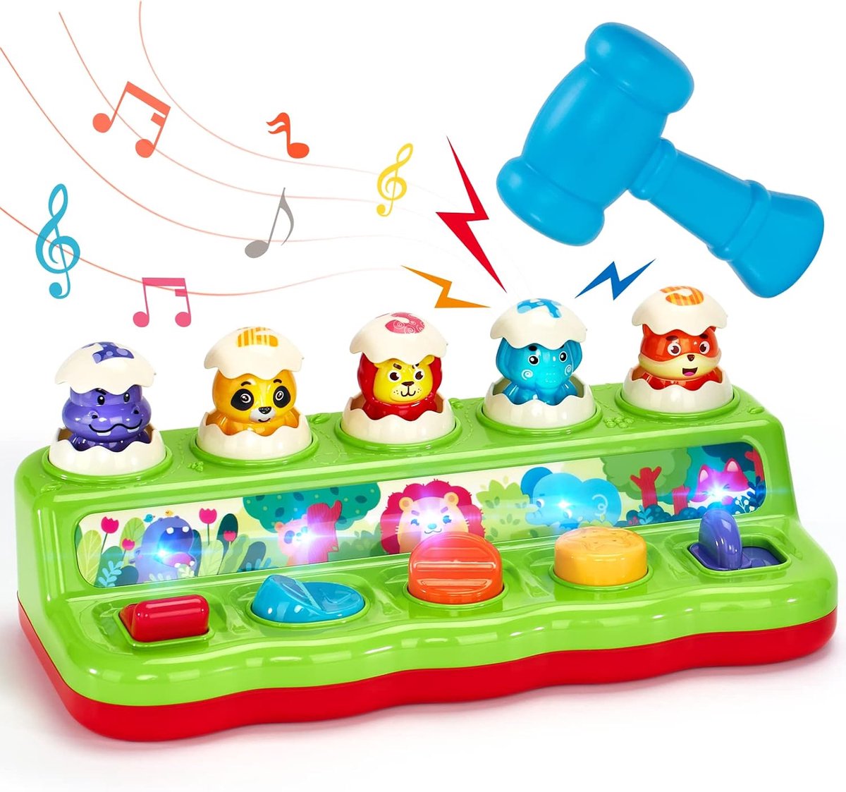 hahaland Speelgoed voor baby's, 1 jaar, Montessori-speelgoed met muziek en lichten voor kinderen, 1, 2, 3, 4 jaar, meisjes, jongens, speelgoed voor kinderen, pop-up, dieren met kleuren, perfect als