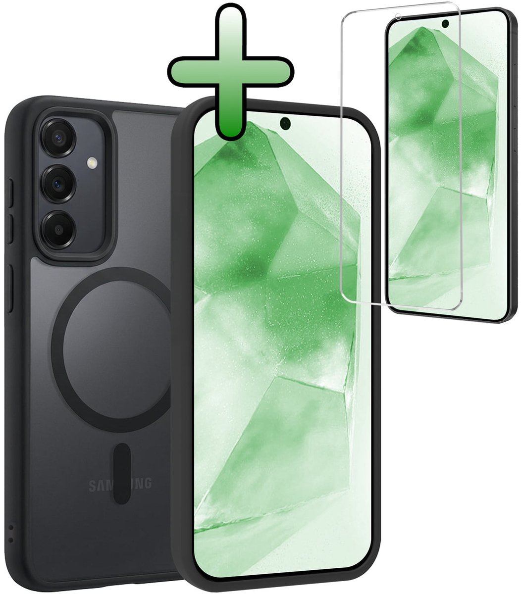 Hoesje Met Screenprotector - Geschikt voor Samsung Galaxy A55 - Magsafe Compatible - Sterk & Shockproof - Back Cover - Shock Proof Case - Telefoon Hoes - Zwart