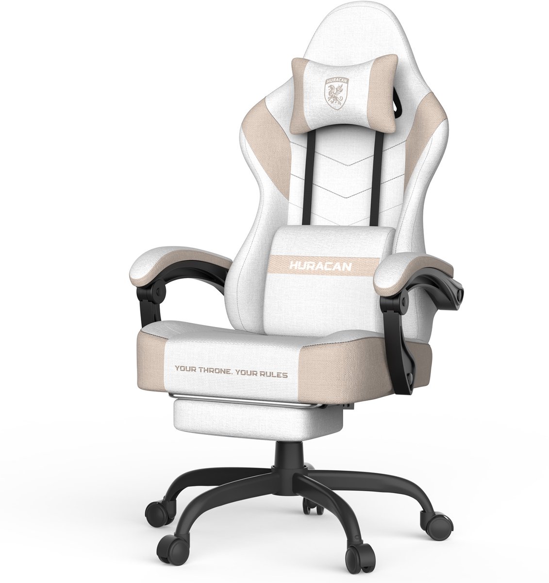 Arvioo LW710 Gaming Stoel - Voetensteun - Massage lendenkussen - Technische stof - Beige-Koffie