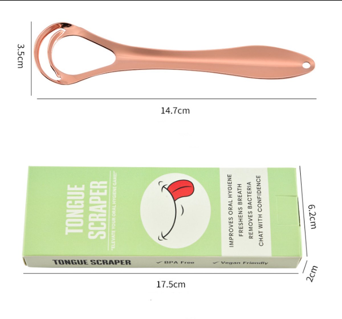 Tongschraper voor volwassenen – 2 roestvrijstalen tongschrapers – geneest een slechte adem – voor een frisse adem in enkele seconden (zilver + roségoud).