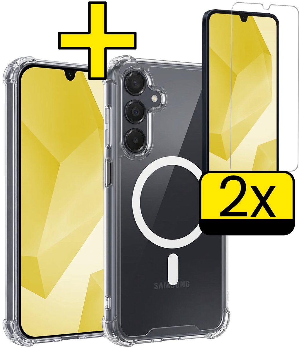 Hoesje - Met 2x Screenprotector - Geschikt voor Samsung Galaxy A16 - Magsafe Compatible - Sterk & Shockproof - Back Cover - Shock Proof Case - Telefoon Hoes - Telefoonhoesjes - Transparant