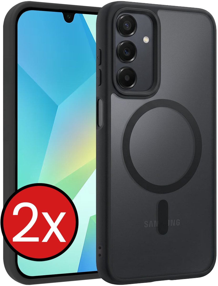 Hoesje - 2 Stuks - Geschikt voor Samsung Galaxy A16 - Magsafe Compatible - Sterk & Shockproof - Shock Proof Case - Back Cover - Telefoon Hoes - Telefoonhoes - Zwart