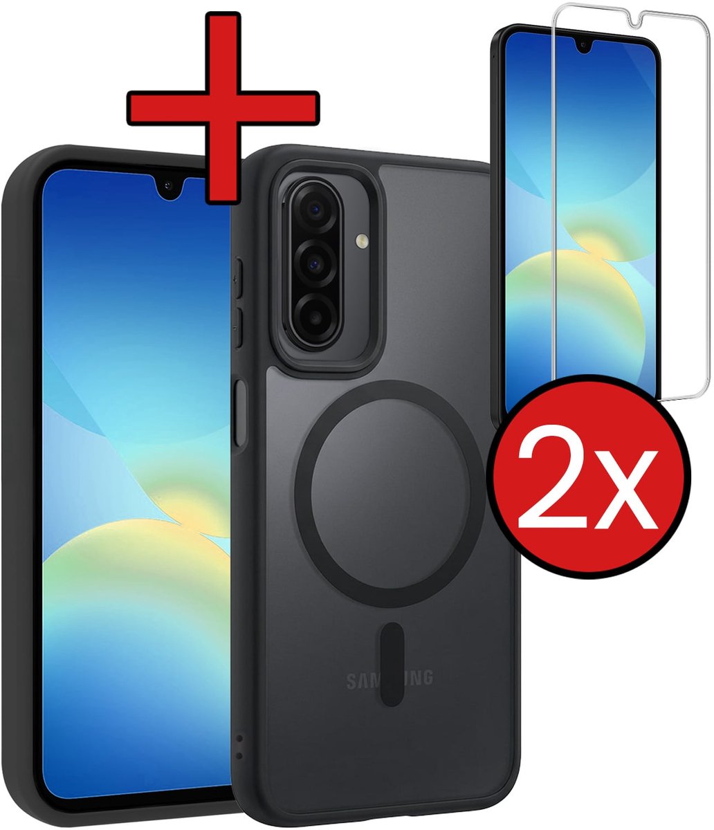 Hoesje - Met 2x Screenprotector - Geschikt voor Samsung Galaxy A26 - Magsafe Compatible - Sterk & Shockproof - Shock Proof Case - Back Cover - Telefoon Hoes - Telefoonhoes - Zwart