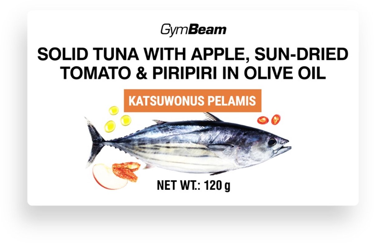 GymBeam Tonijn in Olijfolie met Appel, Zongedroogde Tomaat & Piripiri 120 g