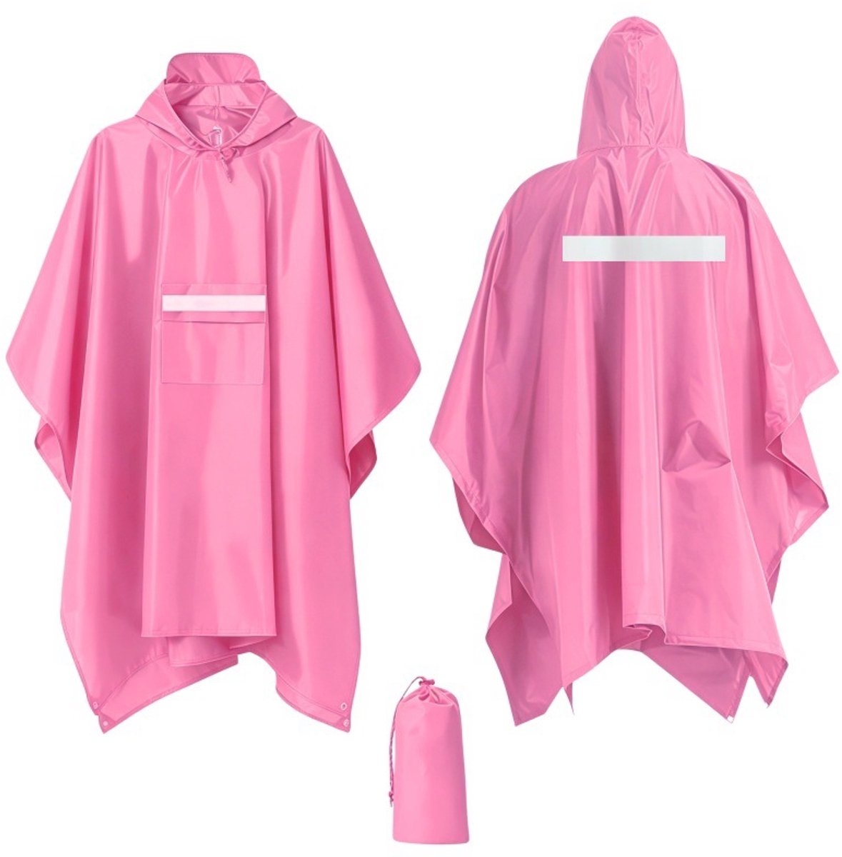 Waterdichte Kapuchon Regenponcho voor Volwassenen - Lichtgewicht Herbruikbare Regenjas - Draagbaar & Opvouwbaar - voor Wandelen, Kamperen, Reizen - Reflecterend - Roze - 1 Stuk