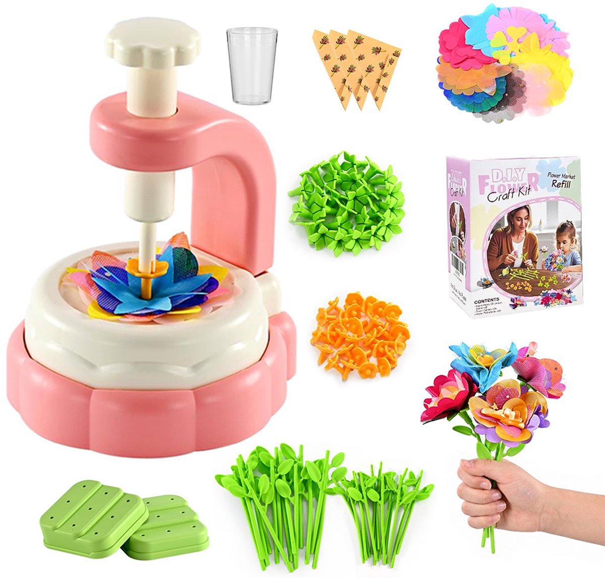3D Bloemenmaakmachine – DIY Bloemenpersmachine – Realistische Boeketmaker – Handgemaakte Bloemenmaker – 160 Onderdelen – Geschikt voor kinderen vanaf 4 jaar – Ontwikkelt de fijne motoriek – Speelgoed voor meisjes