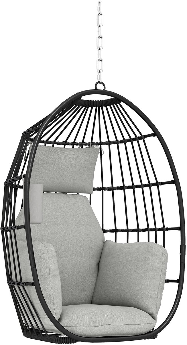 ECTEATOY® Hangstoel Ei Inklapbaar met Kussen en Hoofdsteun - Staal & Polyester - 75x62x107 cm - Grijs