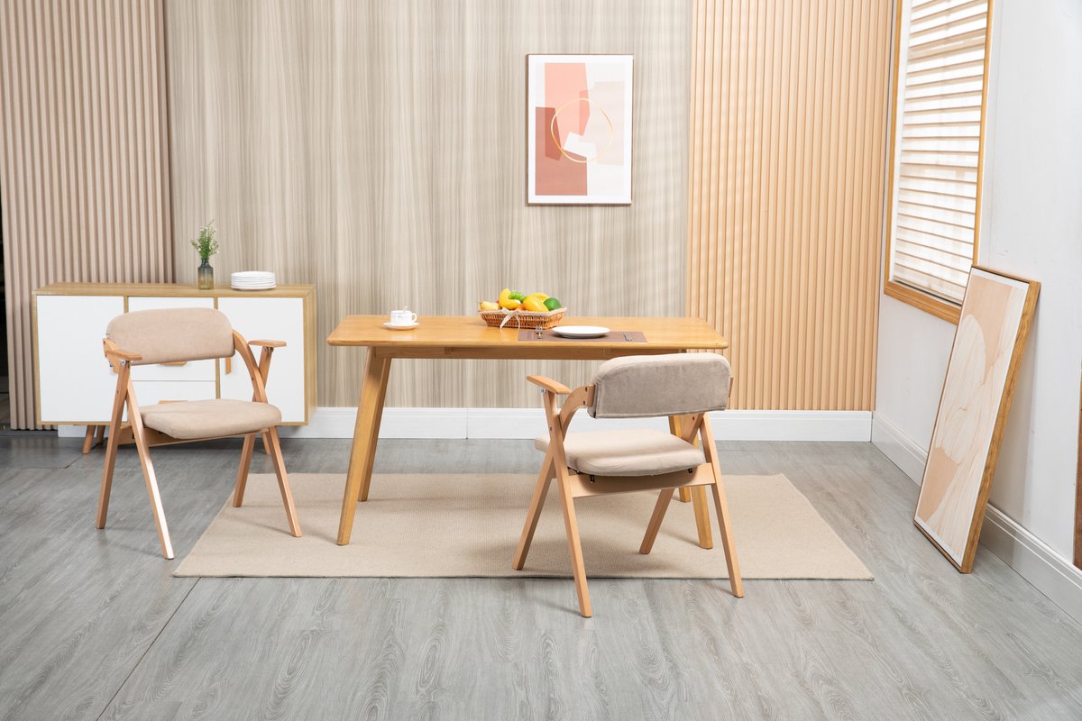 Clruro Klapstoelen 2 Stuks - met Armleuningen - Gewatteerd en Stapelbaar - Beukenhout - Khaki