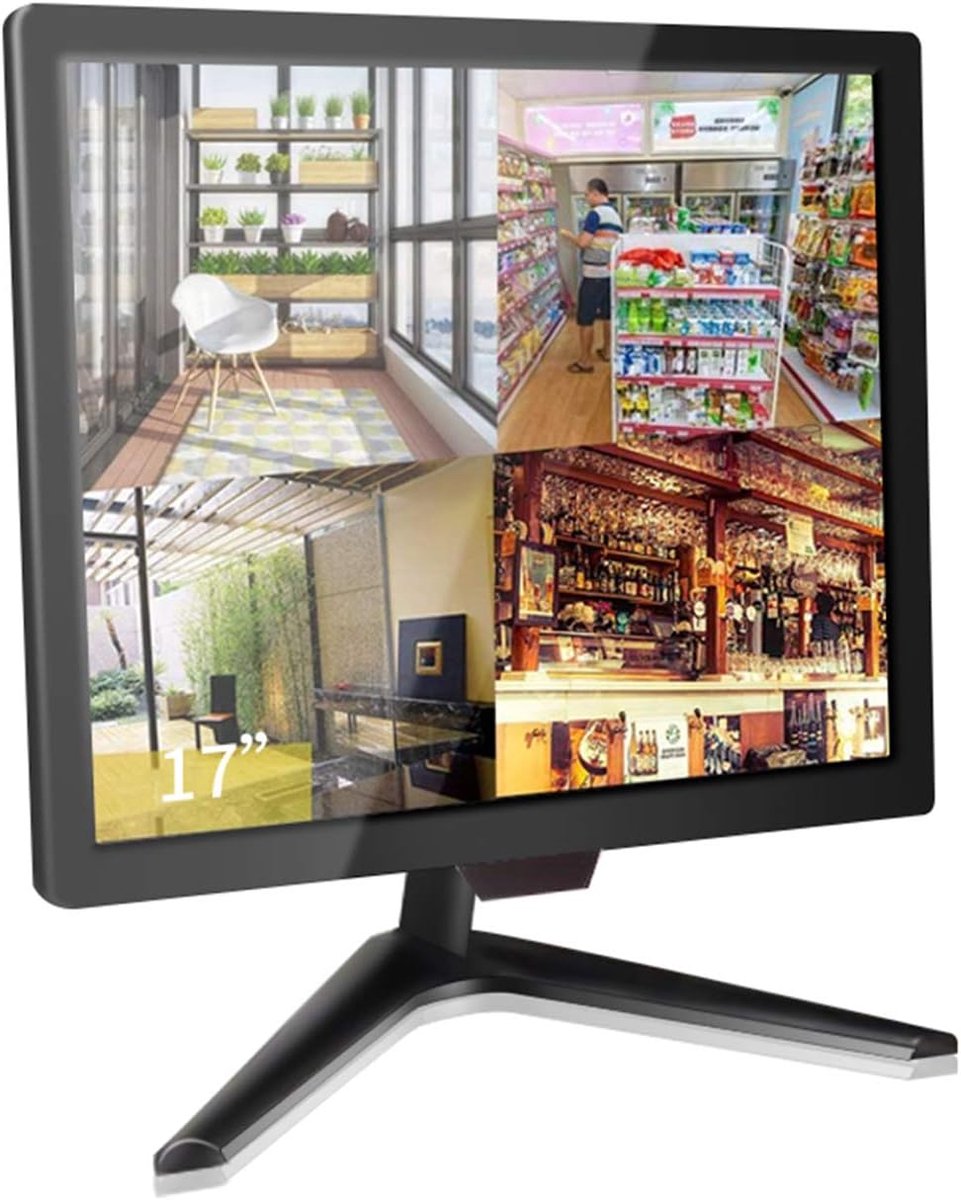SnelShoppen - 17 Inch CCTV Monitor voor Beveiligingscamera's, LCD Beveiligingsscherm met 1280x1024 Resolutie, VESA Muurbevestiging, Ingebouwde Speaker