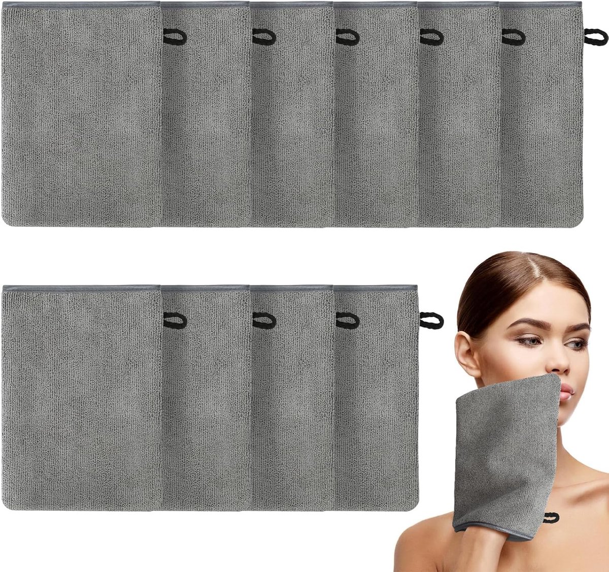 Qichan 10 stuks microvezel washandjes, microvezel washandjes, sterke wateropname, herbruikbaar met ophanglussen, 21 × - ShopVlot