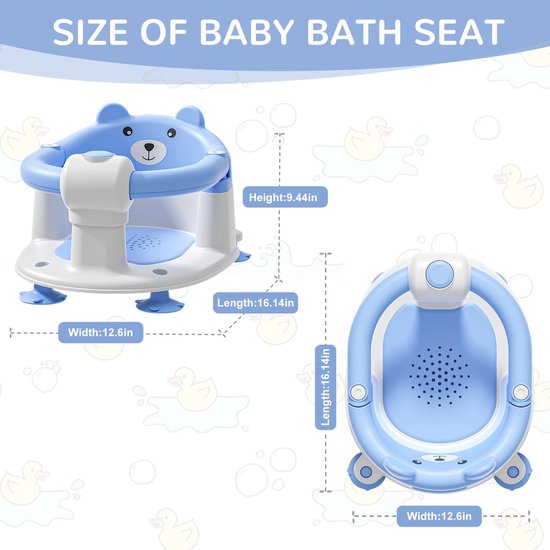 Badkuipzitje voor kinderen vanaf 6 maanden, antislip badzitje met 4 zuignappen en babykussen, draagbare douchestoel voor douche of bad, blauw — afbeelding 5
