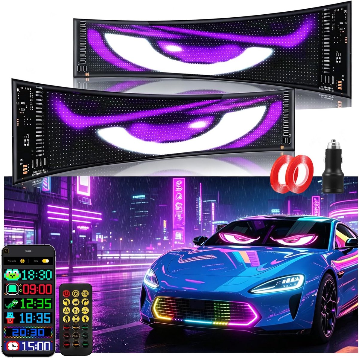 2 stuks (12 x 59 cm) Devil Eyes Light For Cars Led ogen voor vrachtwagen auto led-display programmeerbaar loopschrift lichtreclame gepersonaliseerd lichtbord voor auto, vrachtwagen, tekst, graffiti