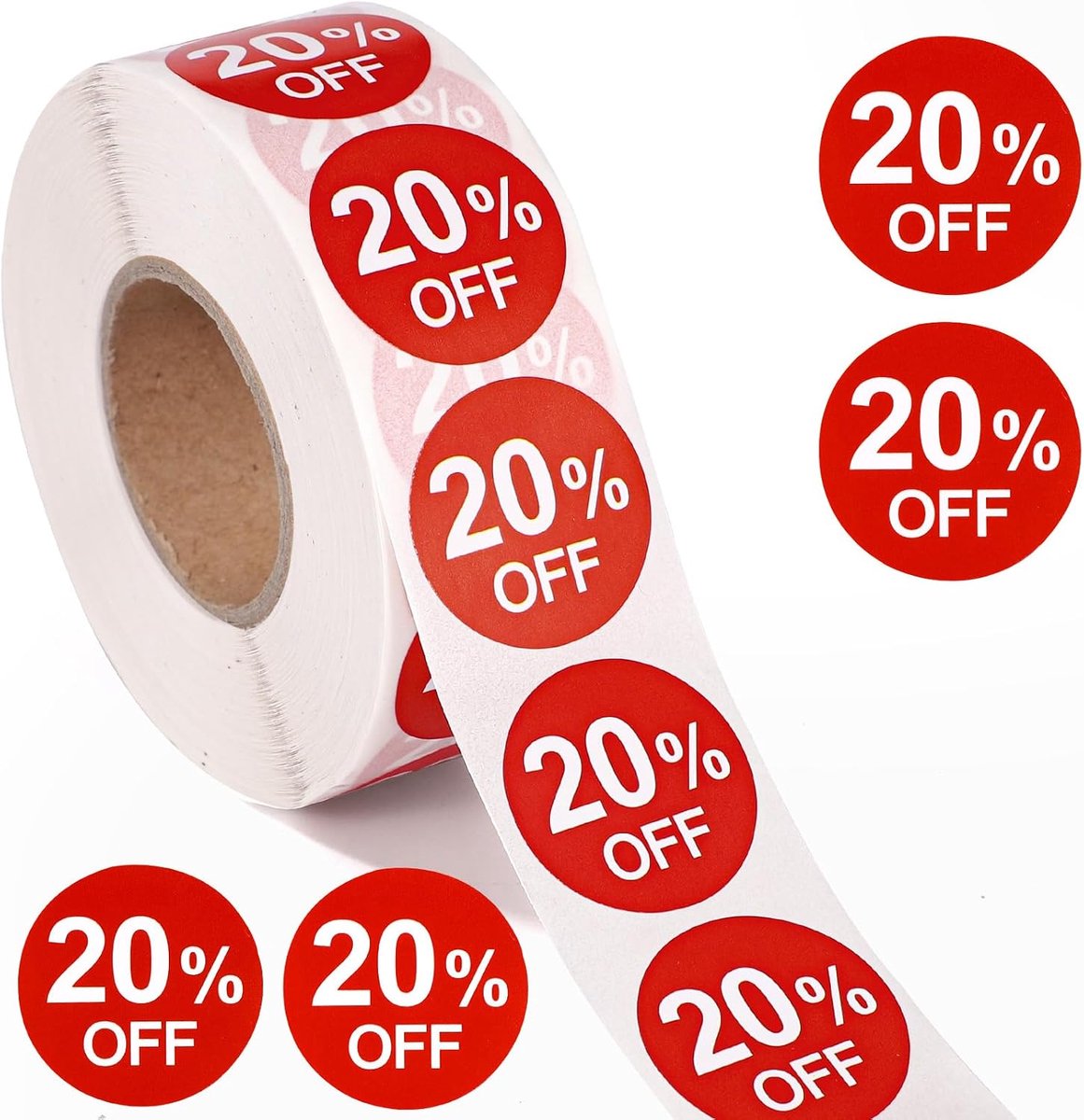 1000st 20% Korting Stickers, 25mm Ronde Zelfklevende 20 Procent Korting Stickers Praktische Promotie Etiketten Verkooplabels voor Winkels Supermarkten (Rood)