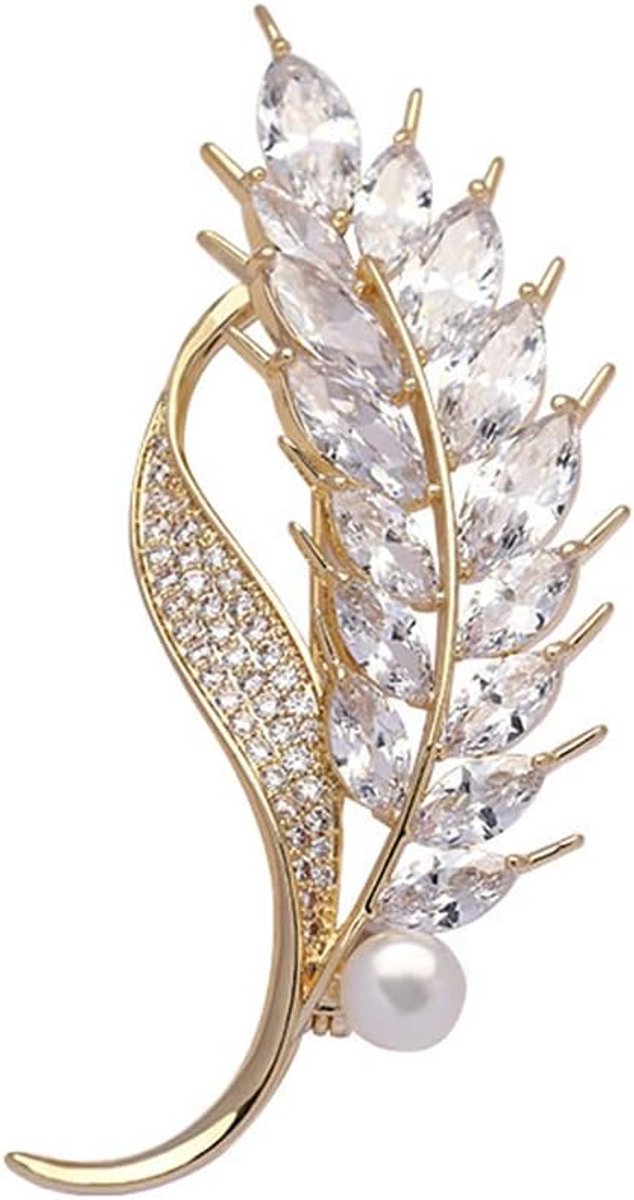 Broches, Kristallen Tarwe Broche, Parel- en diamanten damesspeld, Geschikt voor dames verjaardag bruiloft accessoires valentijnsdag cadeau（goud）