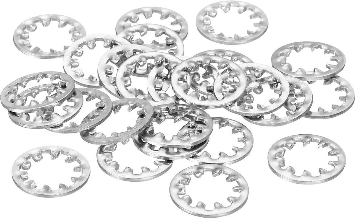 40 stuks stervergrendelingsschijven met binnentanden, borgringen van roestvrij staal 3/8 inch voor mechanische bevestigingen, zilverkleurig