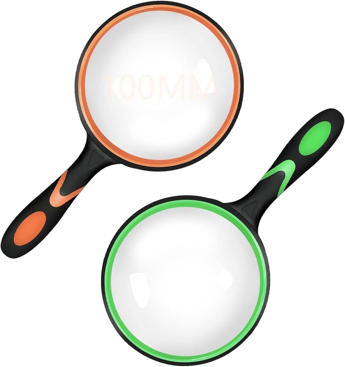 leesloep 100 mm voor senioren, vergrootglas, 10-voudige grootte, handloep, 2 stuks, onbreekbaar, antislip, zachte handschacht, 10 x vergrootglas voor natuurobservatie, kranten, lezen